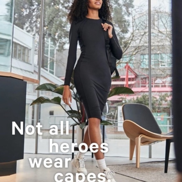 lululemon athletica Dresses & Skirts - Lululemon Om and On Athletic Midi Dress Black Women XS Side Pockets Long Sleeve